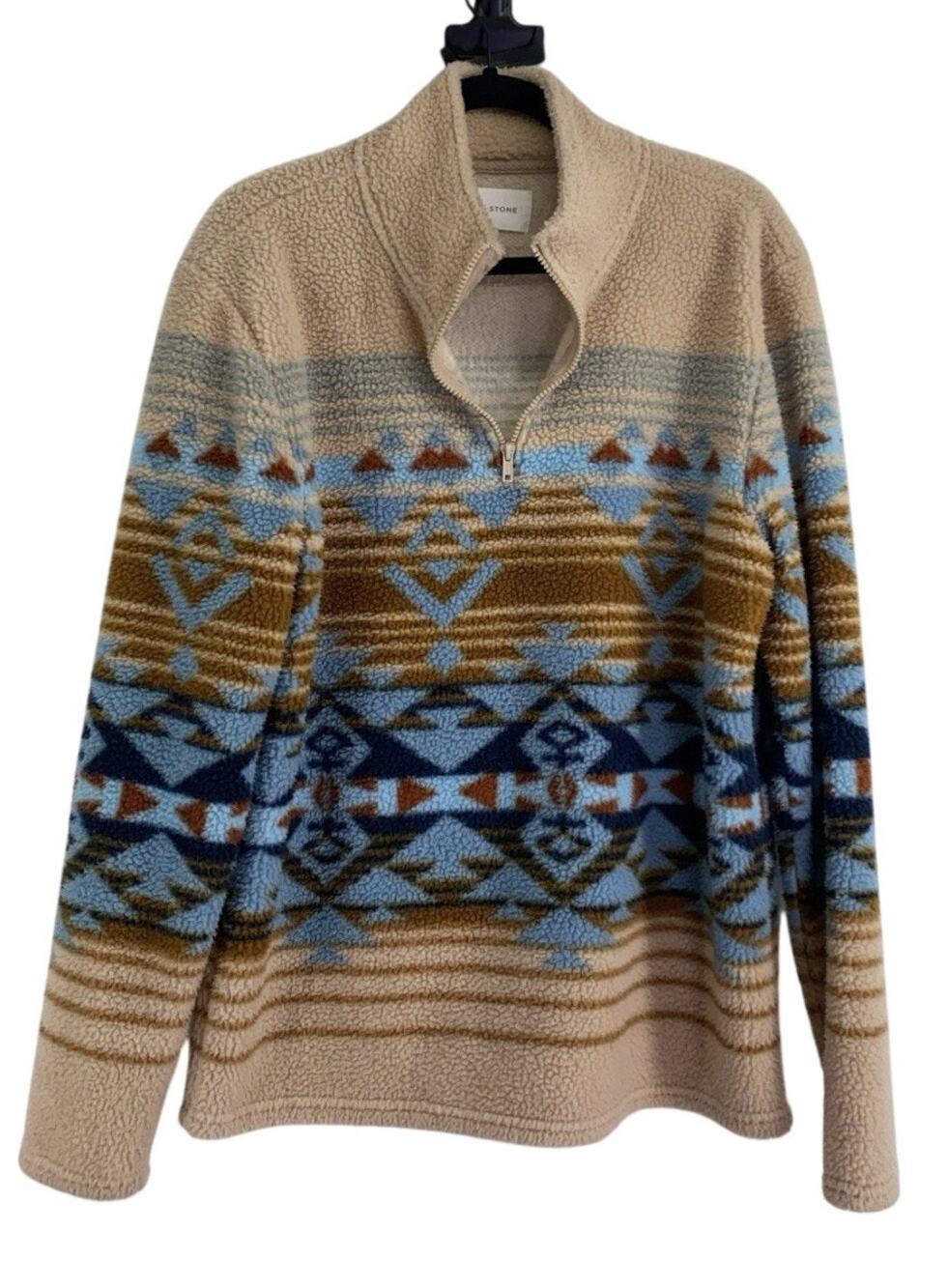 Sun + Stone Medium Men's Sherpa Fleece Pullover 1/4 Zip Mock Neck Desert Bronze
